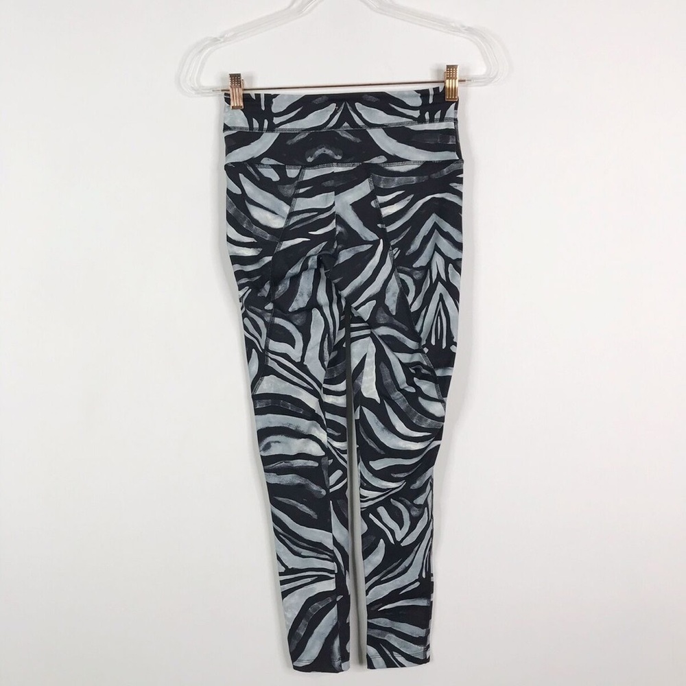 Varley Womens XS Black Gray Zebra Print Animal Leggings Workout Athletic